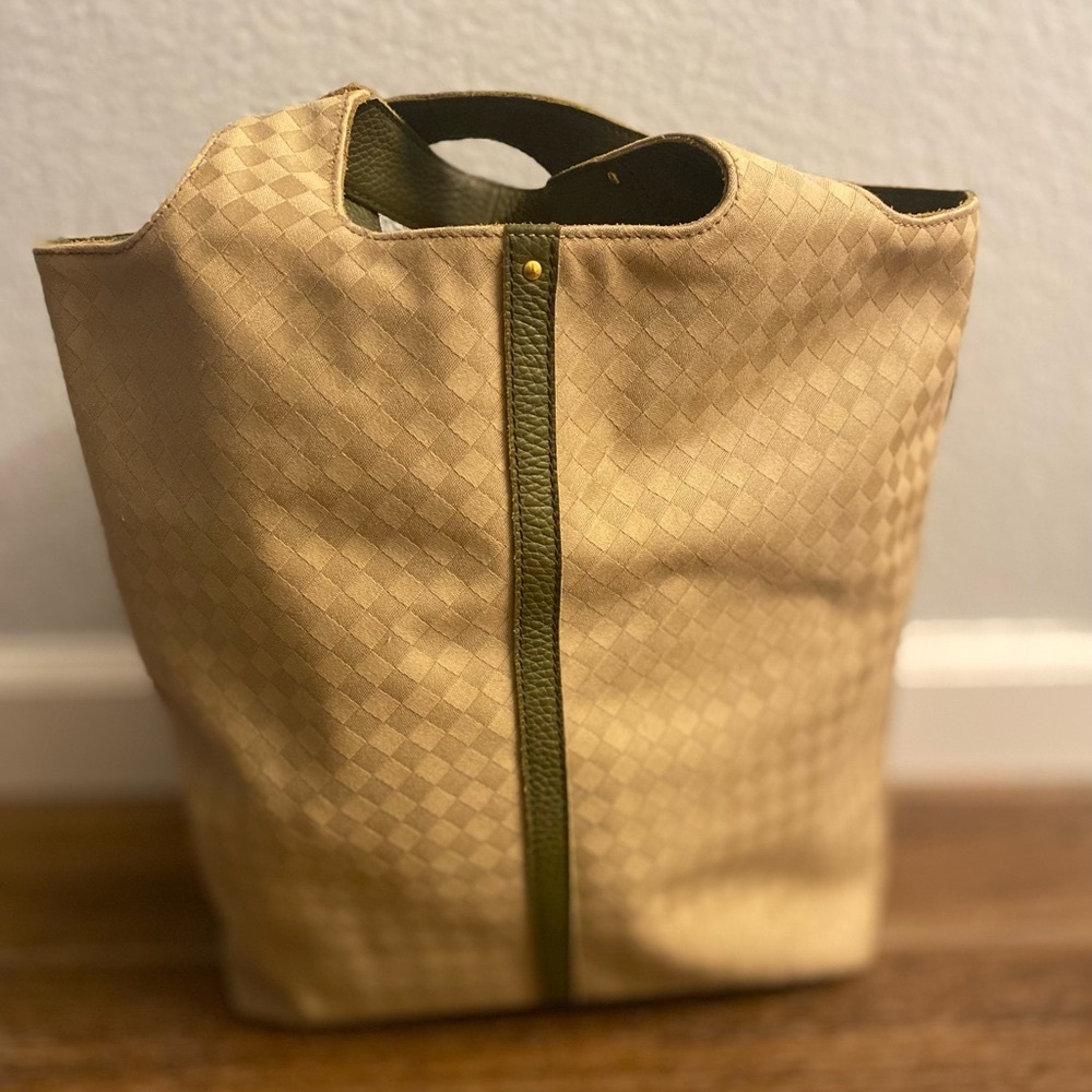BOTTEGA VENETA tan canvas large tote bag